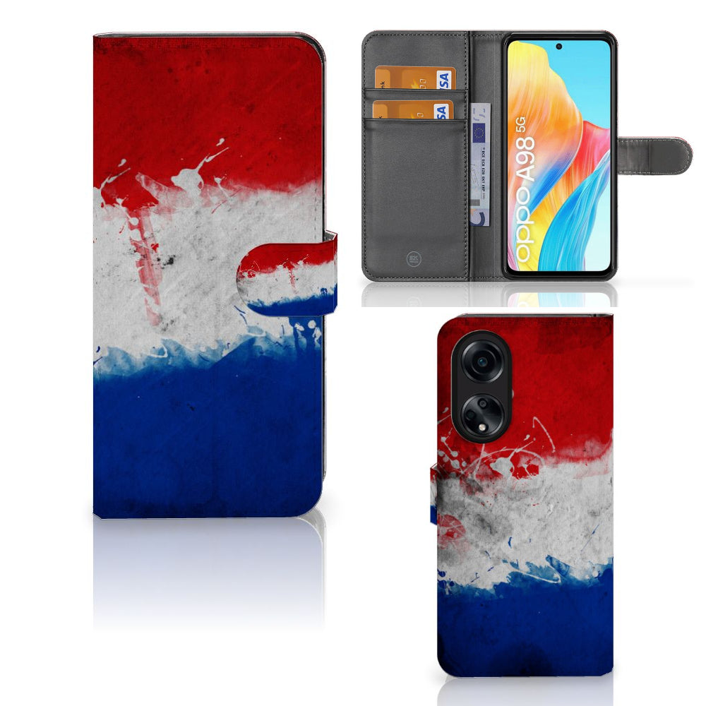OPPO A98 5G Bookstyle Case Nederland met ontwerp van de Nederlandse vlag en ruimte voor pasjes.
