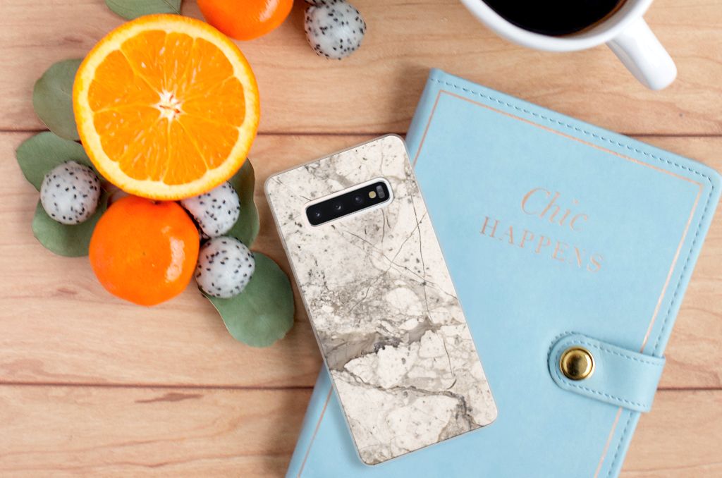 Samsung Galaxy S10 Plus TPU Siliconen Hoesje Marmer Beige