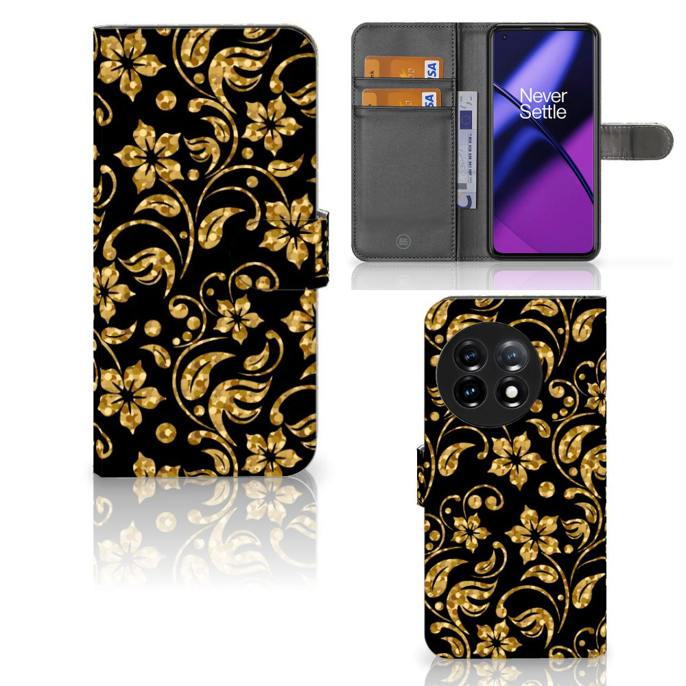 OnePlus 11 Hoesje Gouden Bloemen