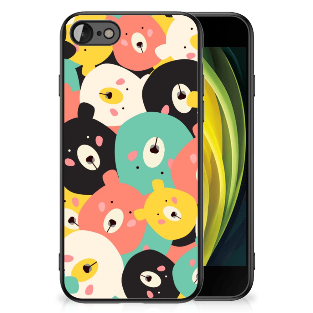 iPhone SE 2022 | SE 2020 | 7/8 Hoesje Bears met schattige illustraties van kleurrijke beren op een back cover.