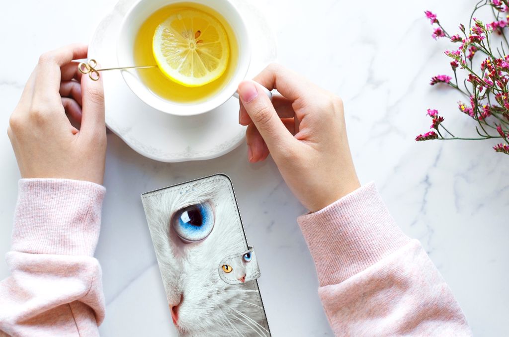 OPPO Find X5 Lite | Reno 7 5G Telefoonhoesje met Pasjes Witte Kat