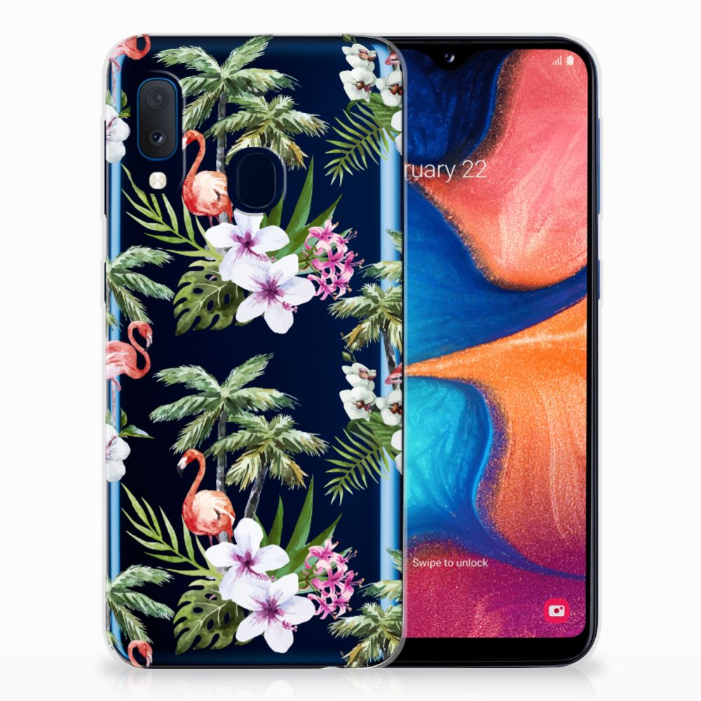 Samsung Galaxy A20e TPU Hoesje Flamingo Palms
