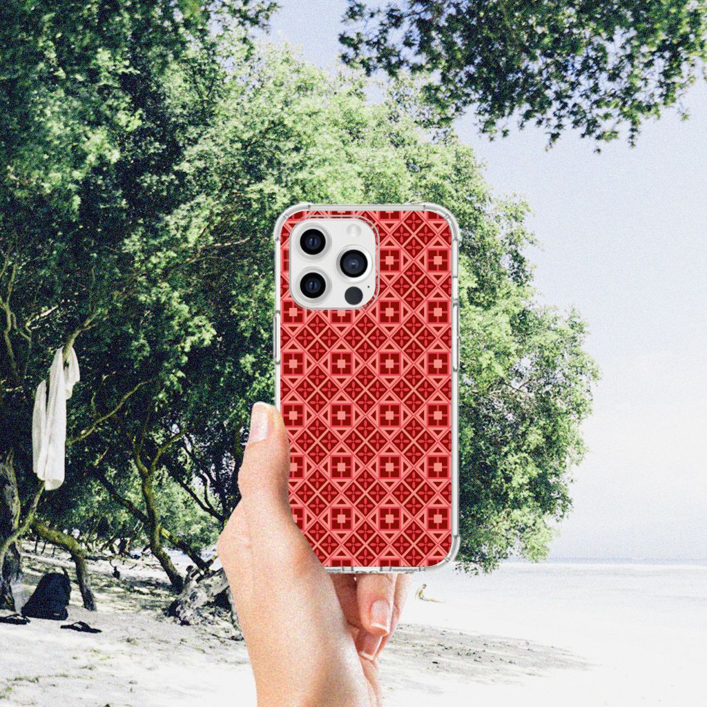 iPhone 13 Pro Max Doorzichtige Silicone Hoesje Batik Rood - B2C Telecom