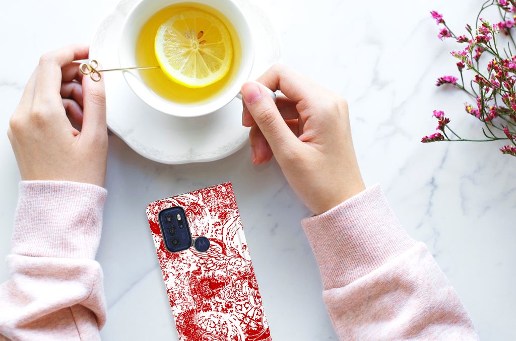 Mobiel BookCase Motorola Moto G60s Angel Skull Rood - B2C Telecom