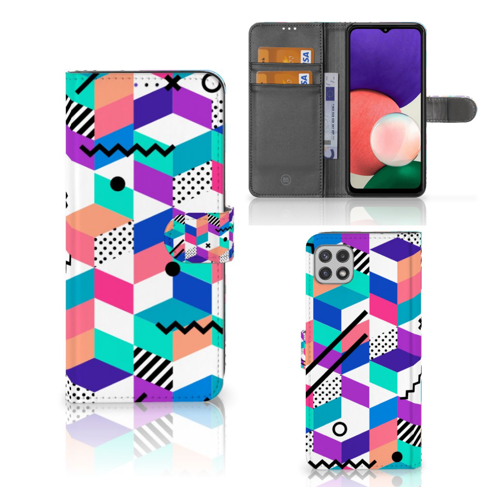 Samsung Galaxy A22 5G Book Case Blokken Kleurrijk