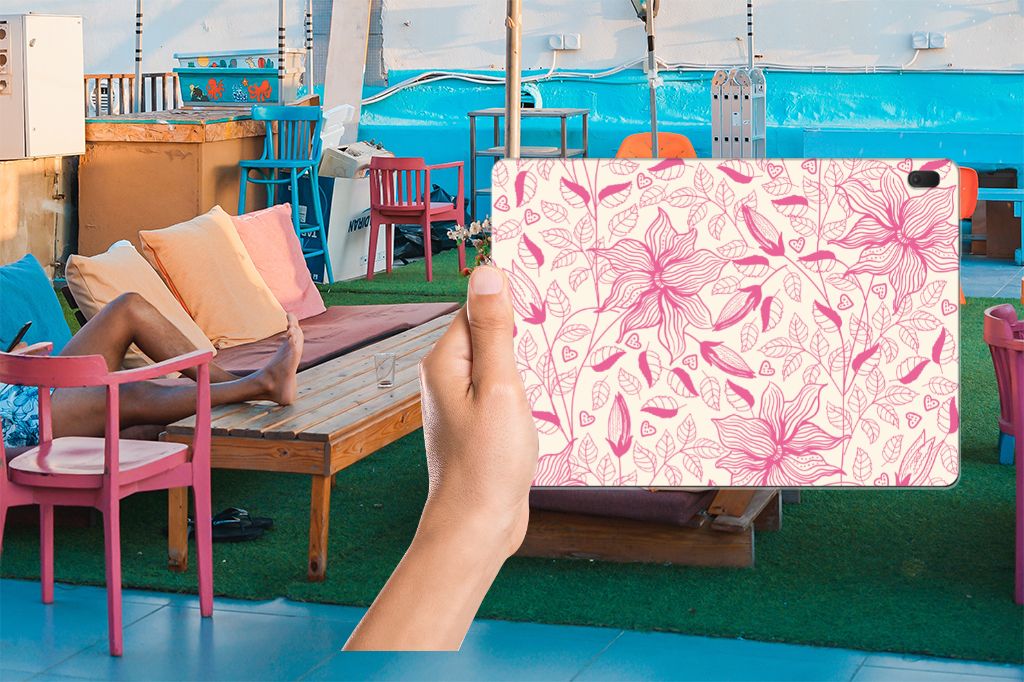 Lenovo Tab E10 Siliconen Hoesje Pink Flowers