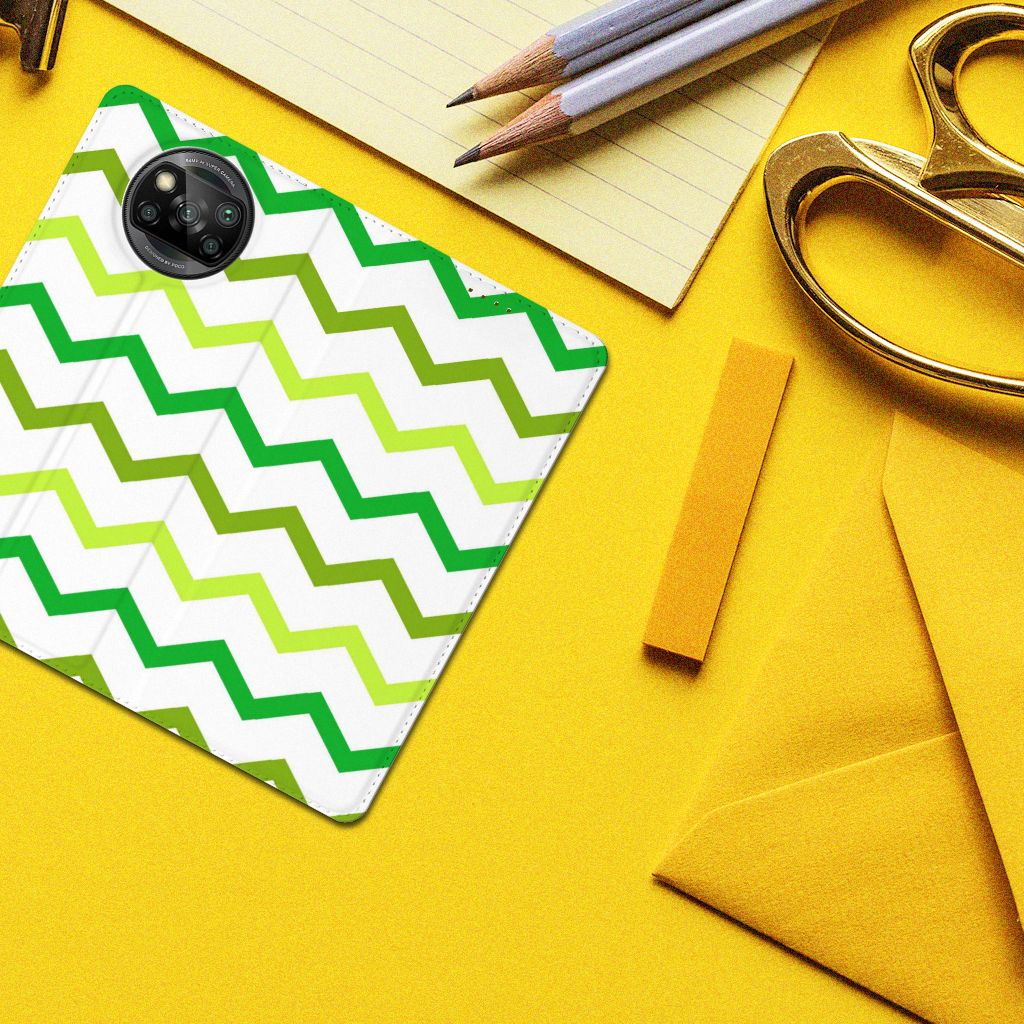 Xiaomi Poco X3 Pro | Poco X3 Hoesje met Magneet Zigzag Groen - B2C Telecom