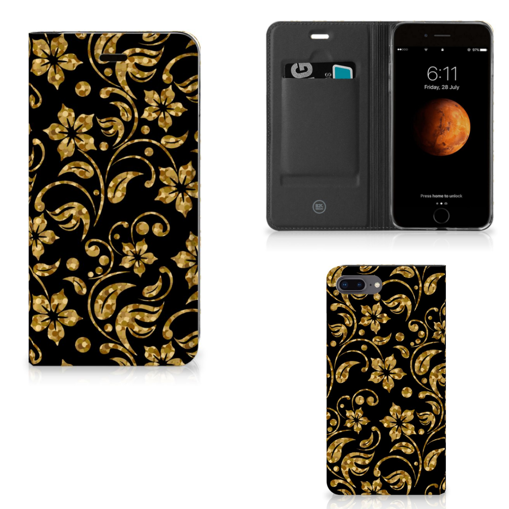 Apple iPhone 7 Plus | 8 Plus Smart Cover Gouden Bloemen