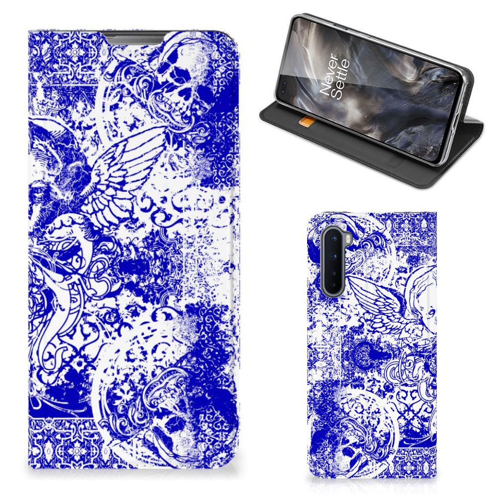Mobiel BookCase OnePlus Nord Angel Skull Blauw
