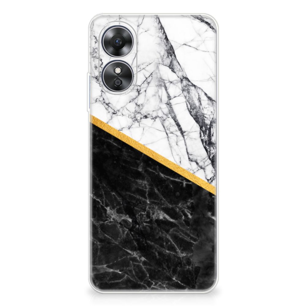 OPPO A17 TPU Siliconen Hoesje Marmer Wit Zwart - Origineel Cadeau Man B2C Telecom