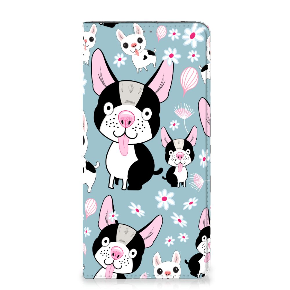 Samsung Galaxy A14 4G Hoesje maken Hondjes met schattige zwart-witte hondjes op een blauw achtergrond.