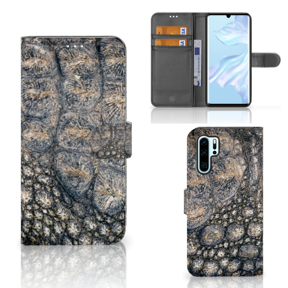 Huawei P30 Pro Telefoonhoesje met Pasjes Krokodillenprint