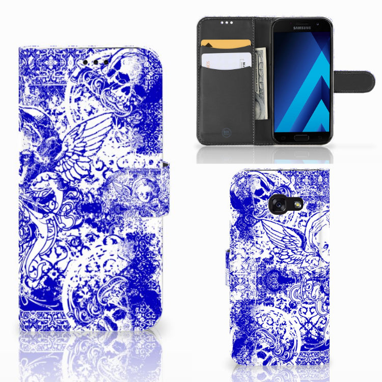 Telefoonhoesje met Naam Samsung Galaxy A5 2017 Angel Skull Blauw