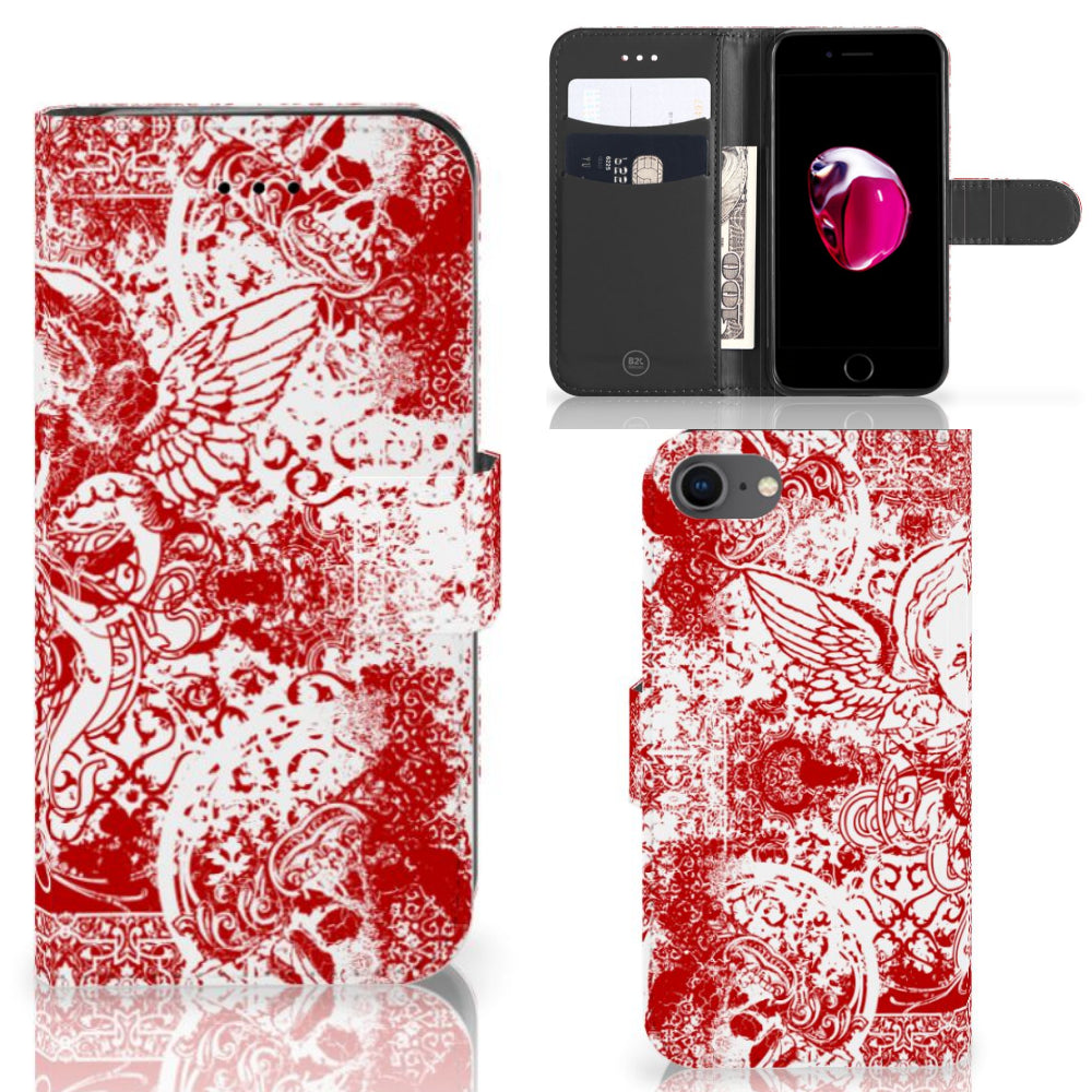 Telefoonhoesje met Naam iPhone 7 | 8 | SE (2020) | SE (2022) Angel Skull Rood