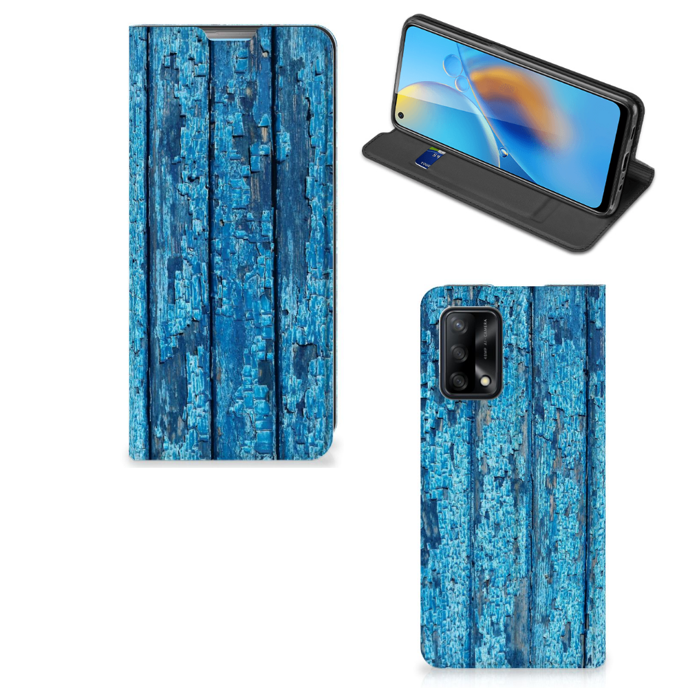 OPPO A74 4G Book Wallet Case Wood Blue - B2C Telecom