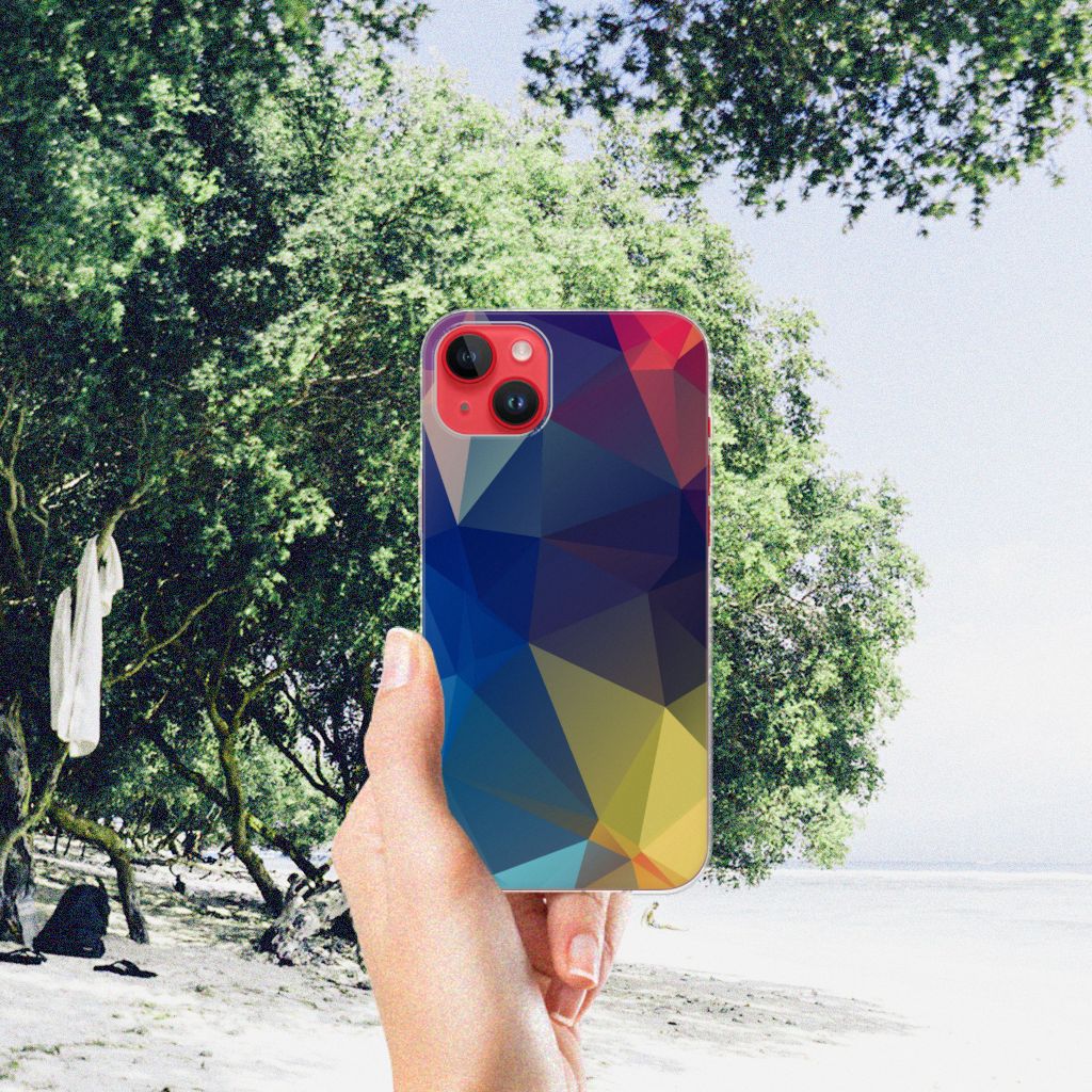 iPhone 14 Plus TPU Hoesje Polygon Dark met een kleurrijk abstract ontwerp đ