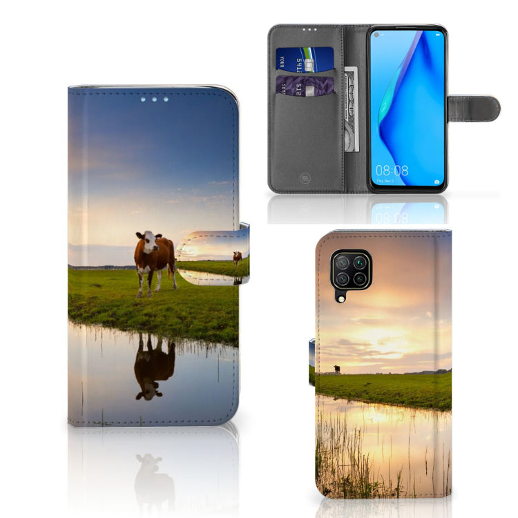 Huawei P40 Lite Telefoonhoesje met Pasjes Koe