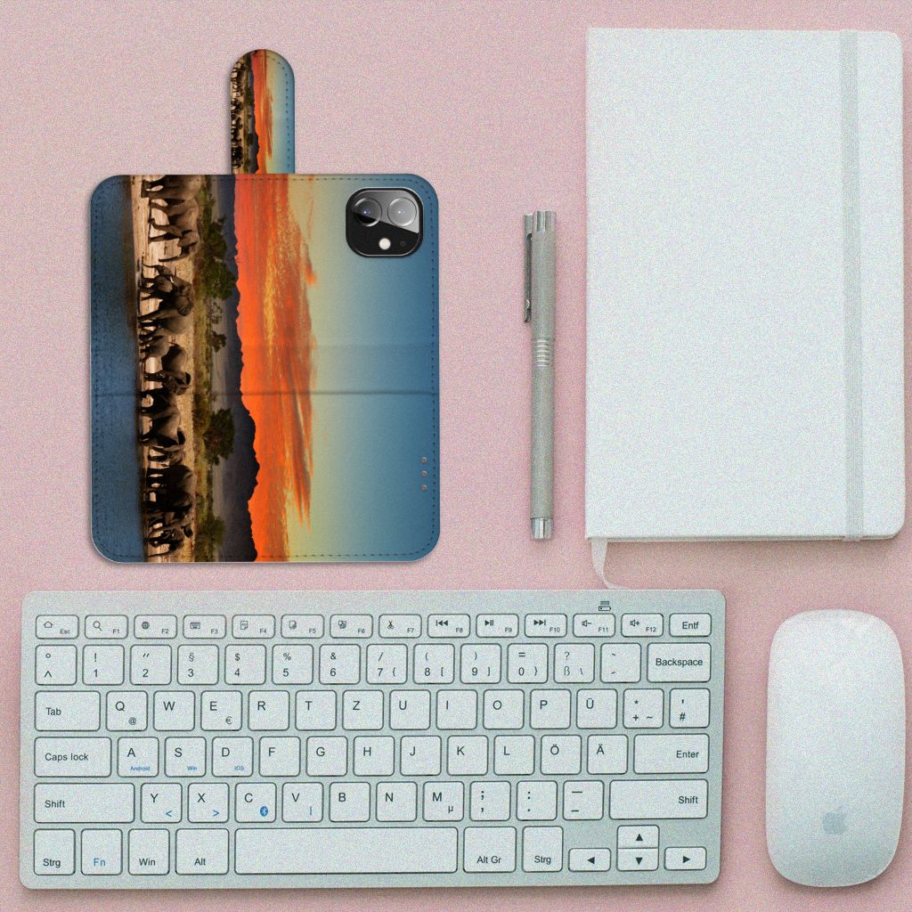 Apple iPhone 12 Mini Telefoonhoesje met Pasjes Olifanten