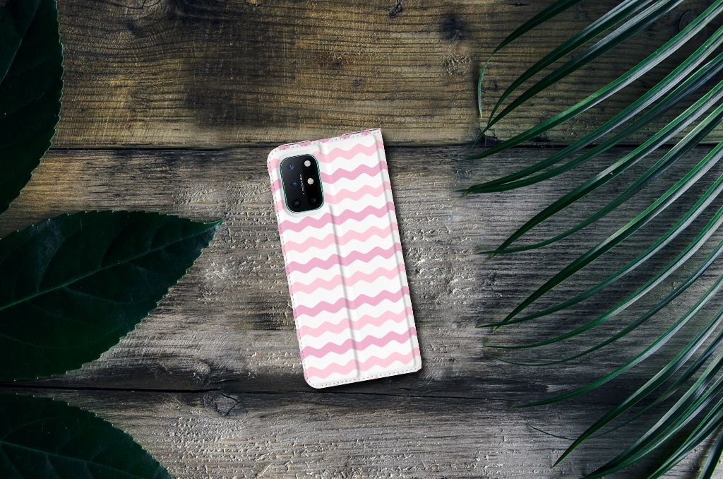 OnePlus 8T Hoesje met Magneet Waves Roze - B2C Telecom