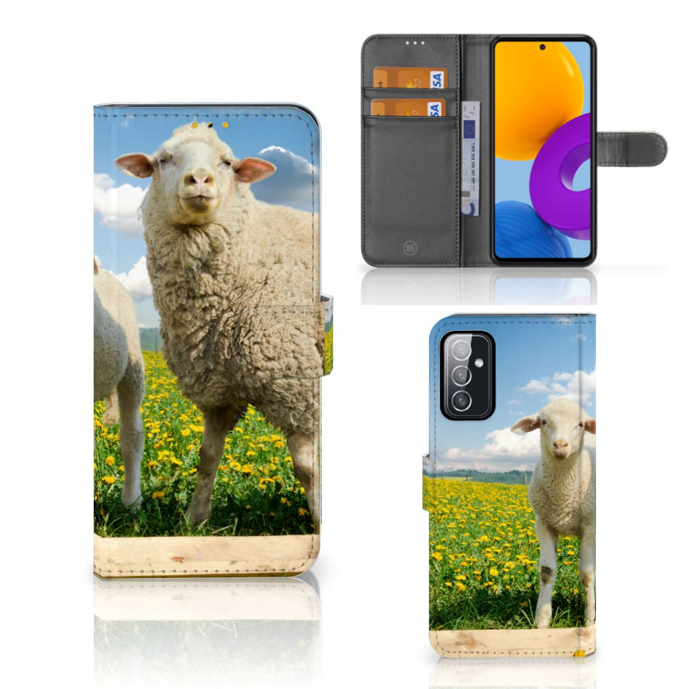 Samsung Galaxy M52 Telefoonhoesje met Pasjes Schaap en Lammetje