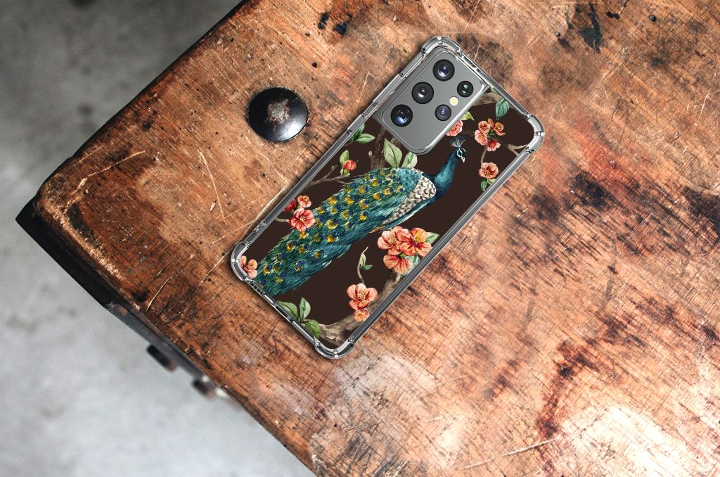 Samsung Galaxy S21 Ultra Case Anti-shock Pauw met Bloemen B2C Telecom