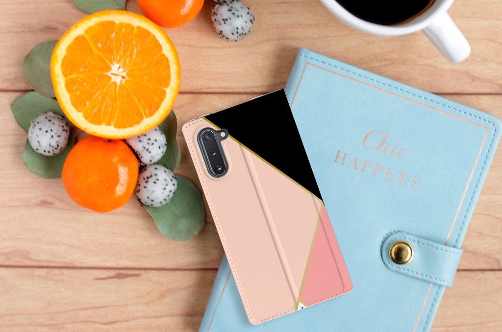 Samsung Galaxy Note 10 Stand Case Zwart Roze Vormen