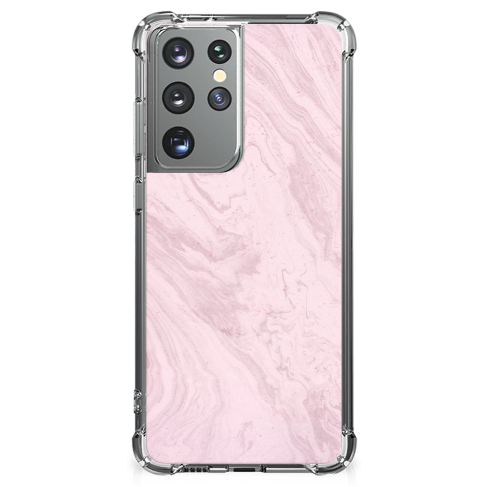 Samsung Galaxy S21 Ultra Anti-Shock Hoesje Marble Pink - Origineel Cadeau Vriendin B2C Telecom