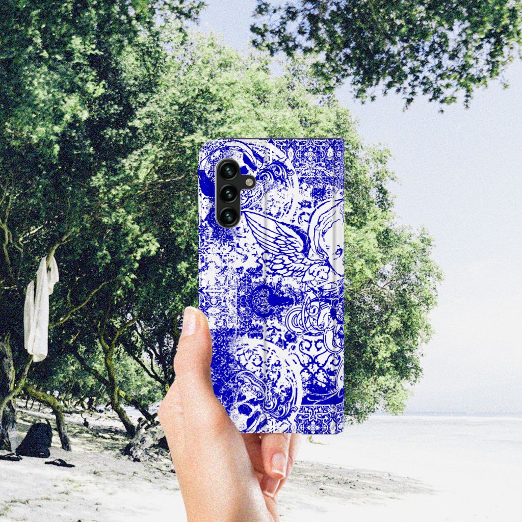 Mobiel BookCase Samsung Galaxy A13 (5G) | Samsung Galaxy A04s Angel Skull Blauw - B2C Telecom