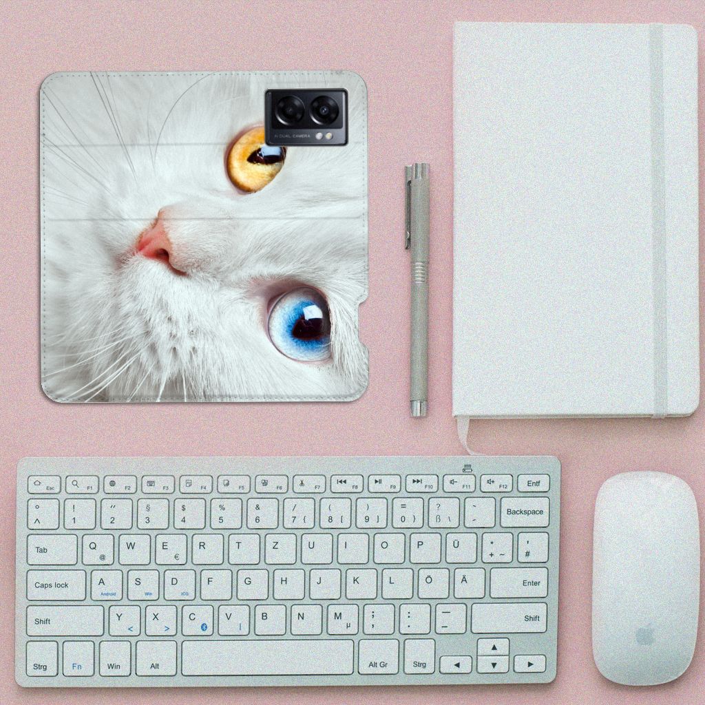 OPPO A77 5G | A57 5G Hoesje maken Witte Kat - B2C Telecom