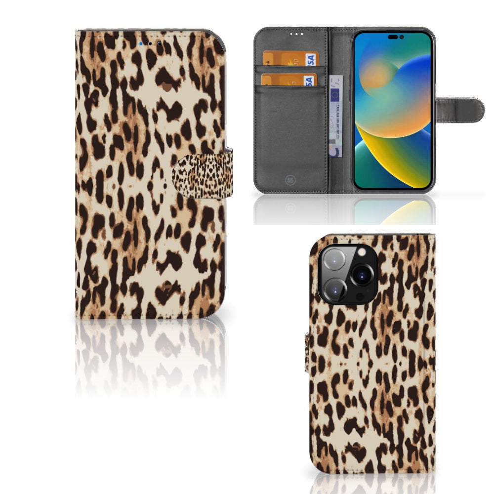 iPhone 14 Pro Max Telefoonhoesje met Pasjes Leopard