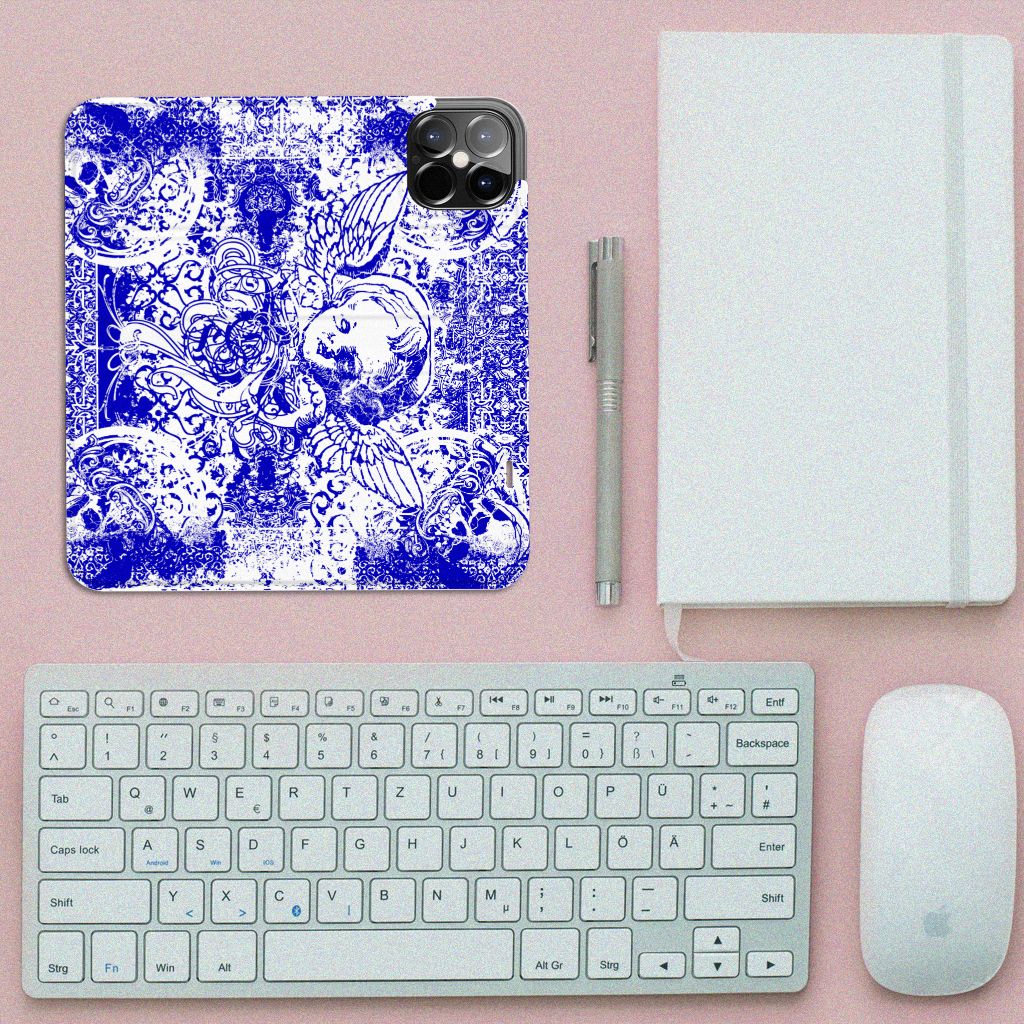 Mobiel BookCase iPhone 12 Pro Max Angel Skull Blauw
