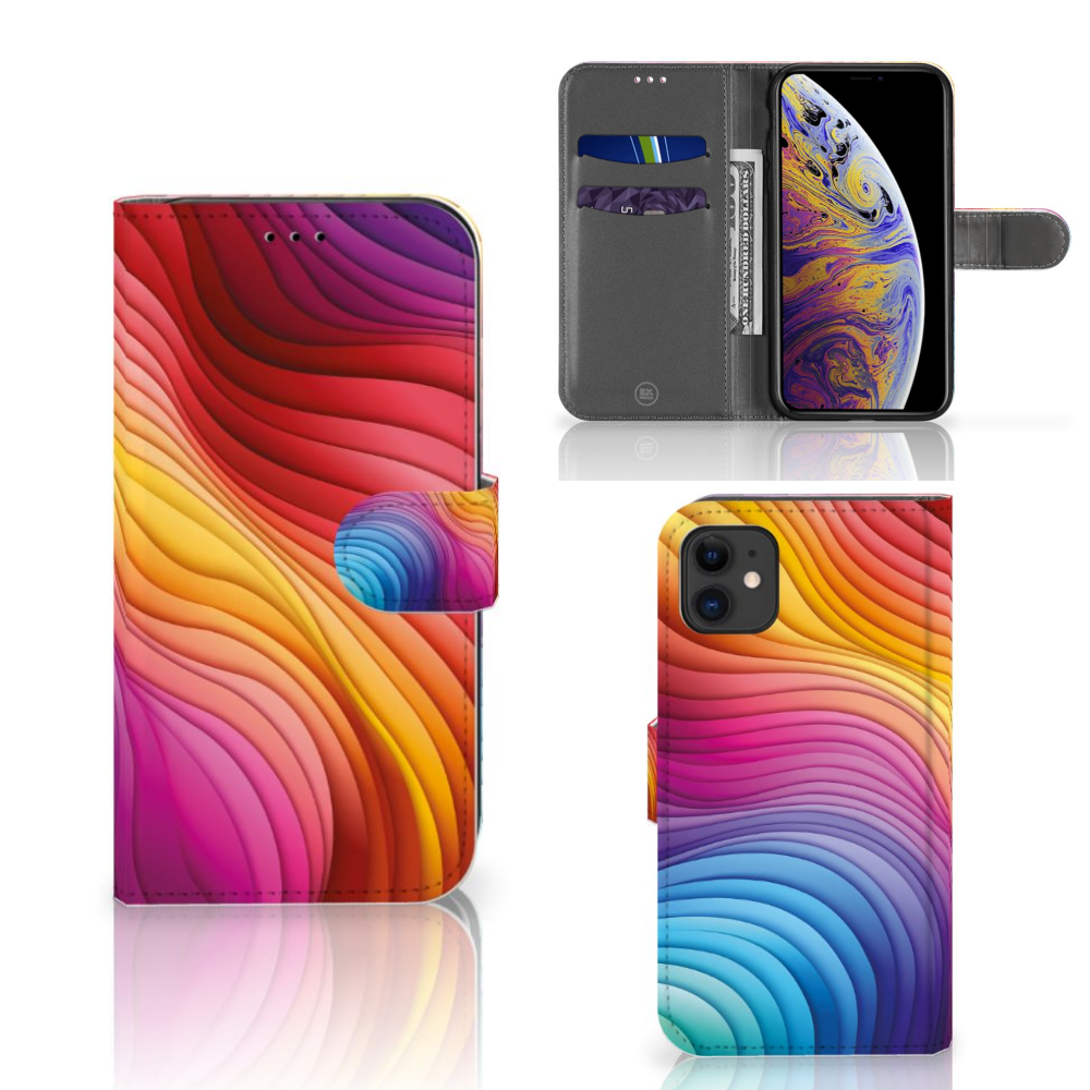 Apple iPhone 11 Book Case voor Apple iPhone 11 Regenboog voorzijde binnenzijde achterzijde