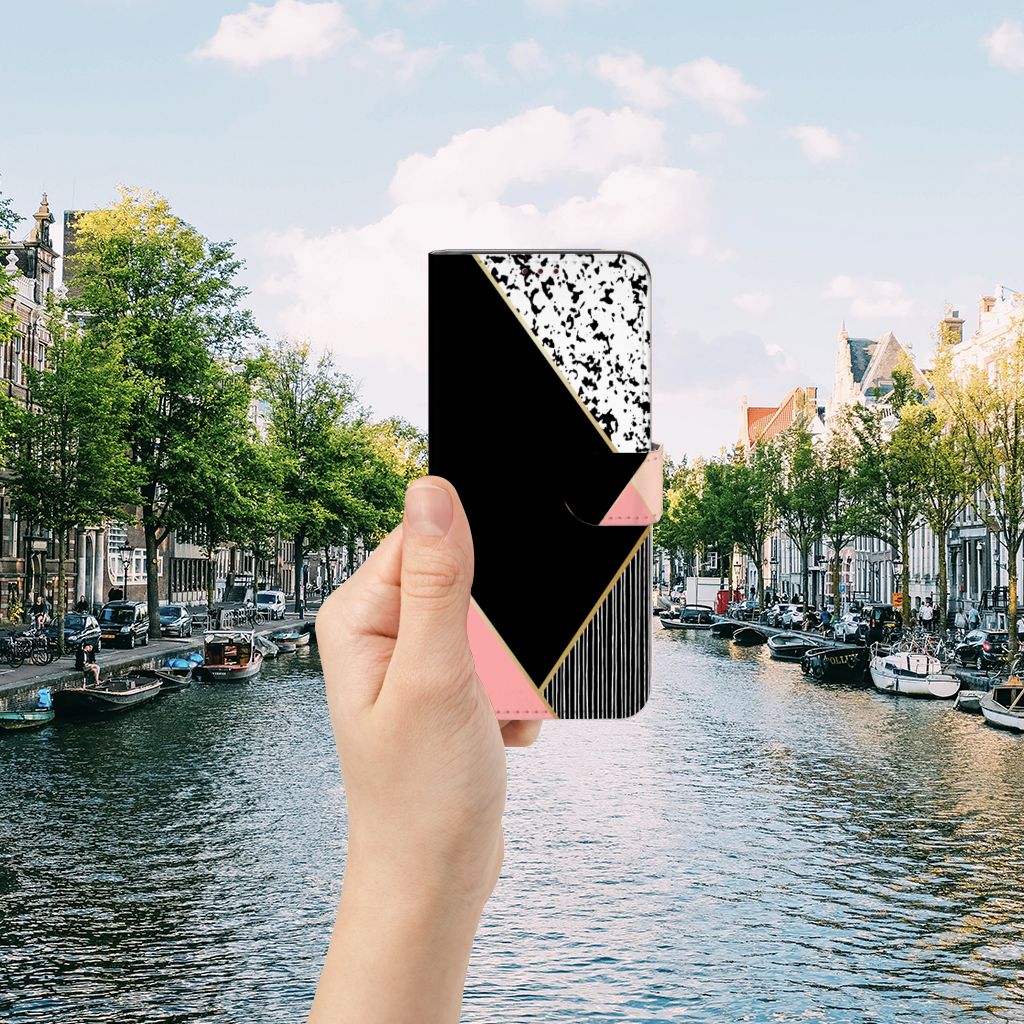 OnePlus Nord 2 5G Book Case Zwart Roze Vormen