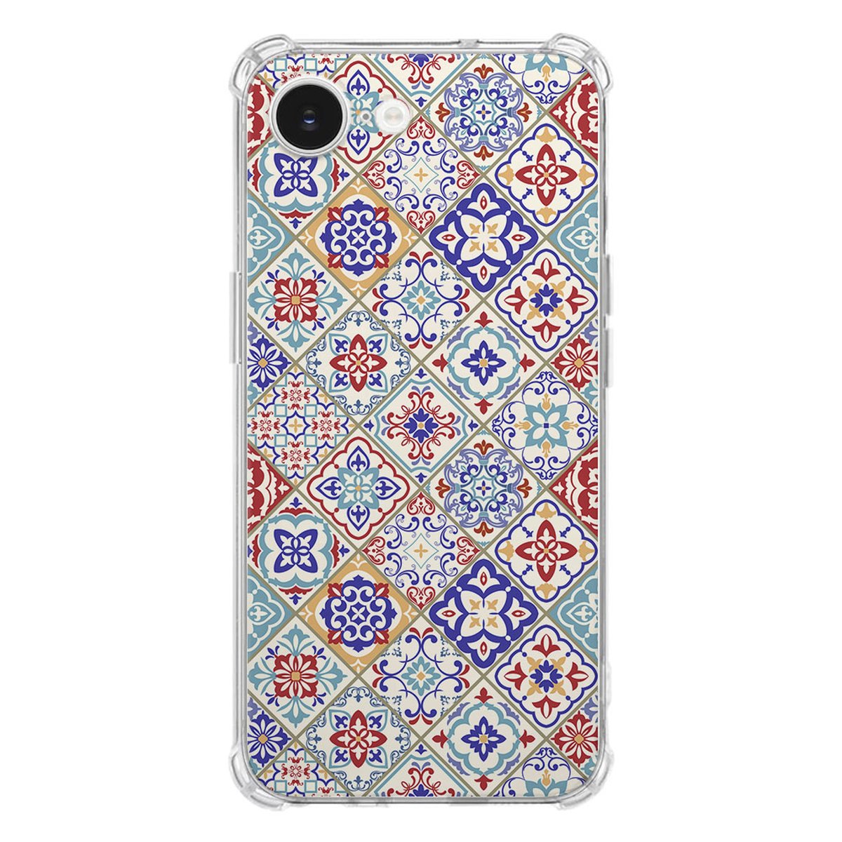 Apple iPhone 16e Hoesje - Tiles Color TPU Antishock met kleurrijk tegelpatroon en transparante randen.