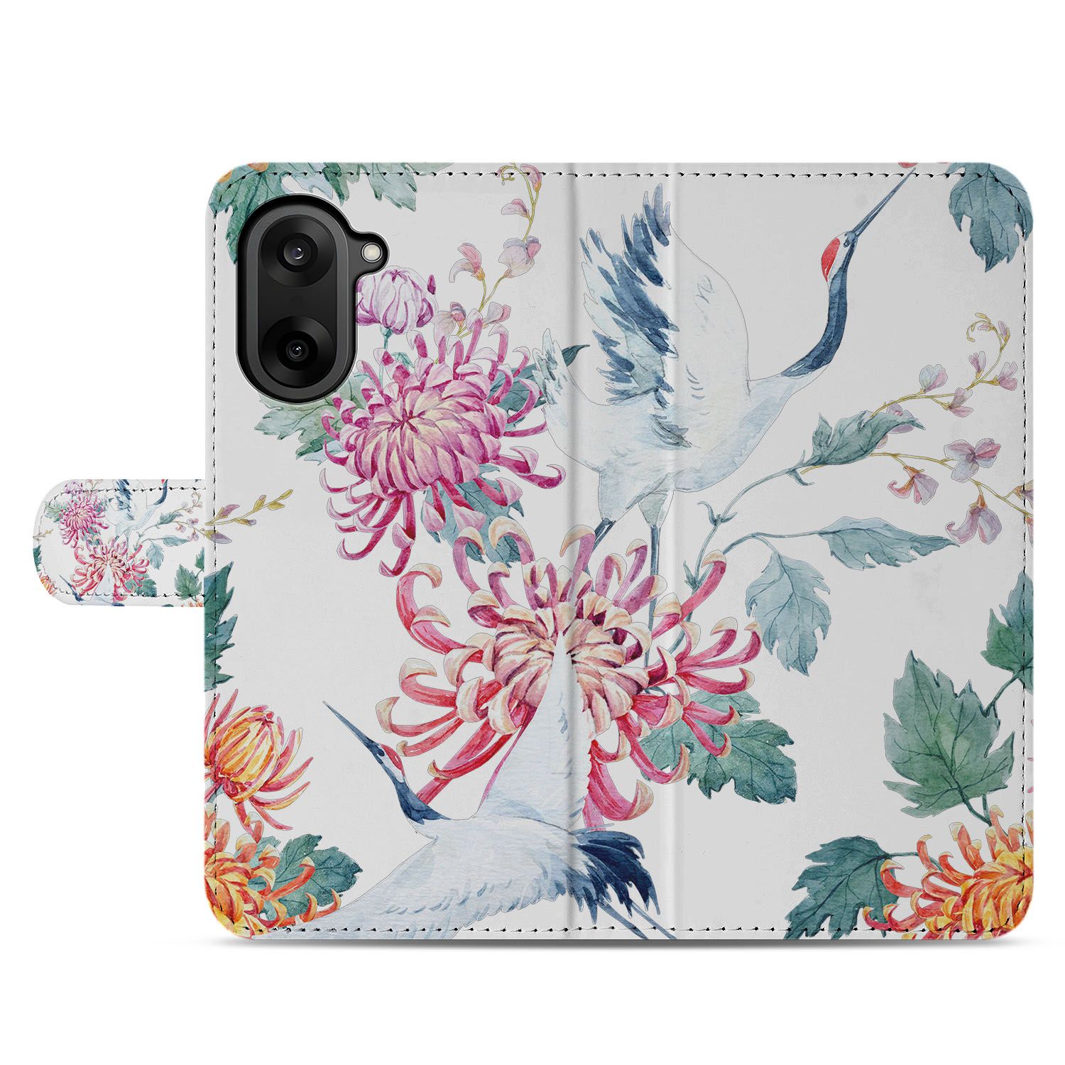 OnePlus Nord CE 5 Stijlvol Bird Flowers Print Book Case bloemen vogels aanzicht