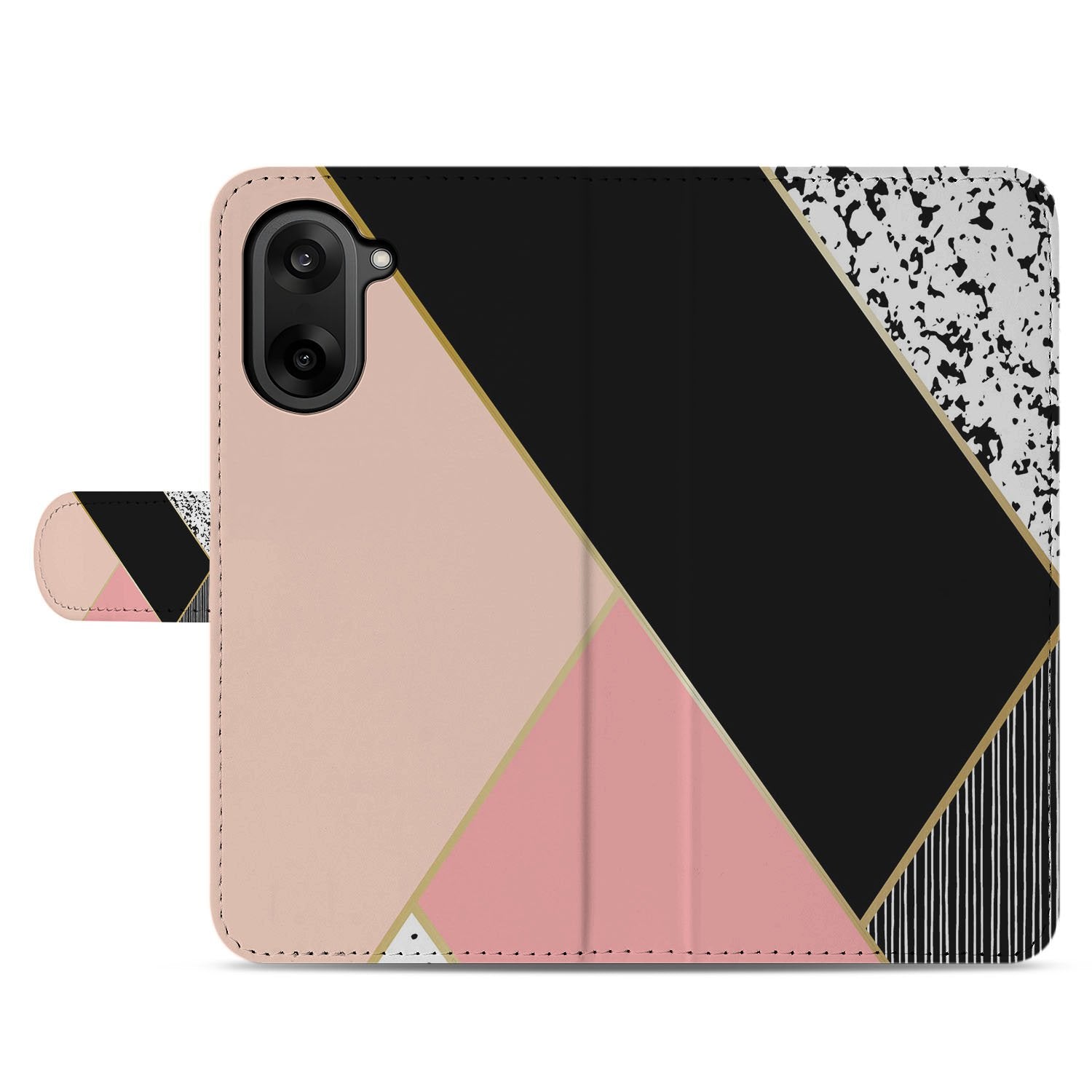 OnePlus Nord CE 5 Book Case & Portemonnee Hoesje OnePlus Nord CE 5 | Abstracte Zwart Roze Met Pasjes voorkant design