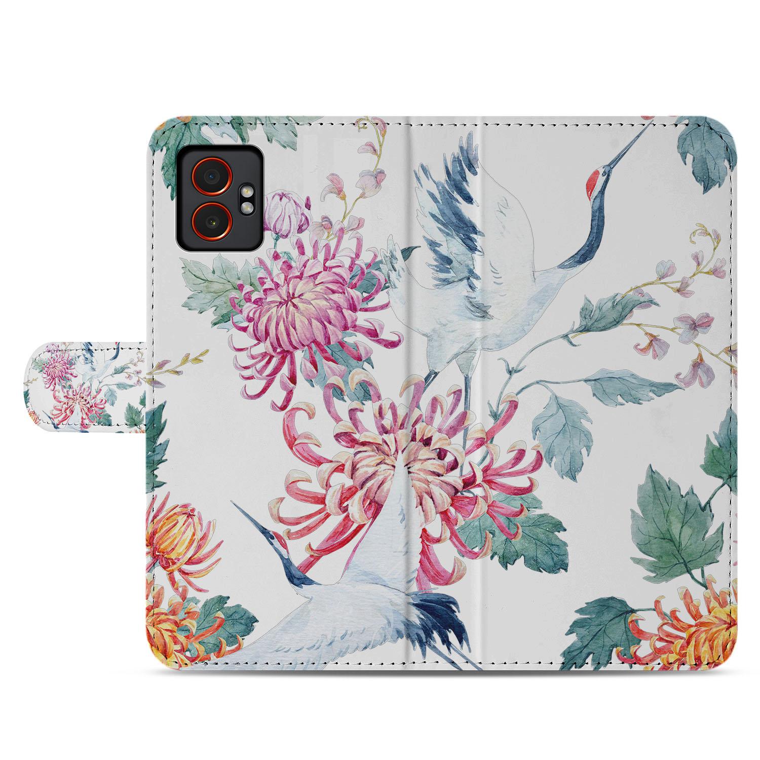 Bird Flowers Samsung Galaxy Xcover 7 Pro Bookcase Hoesje bloemen ooievaar design voorkant