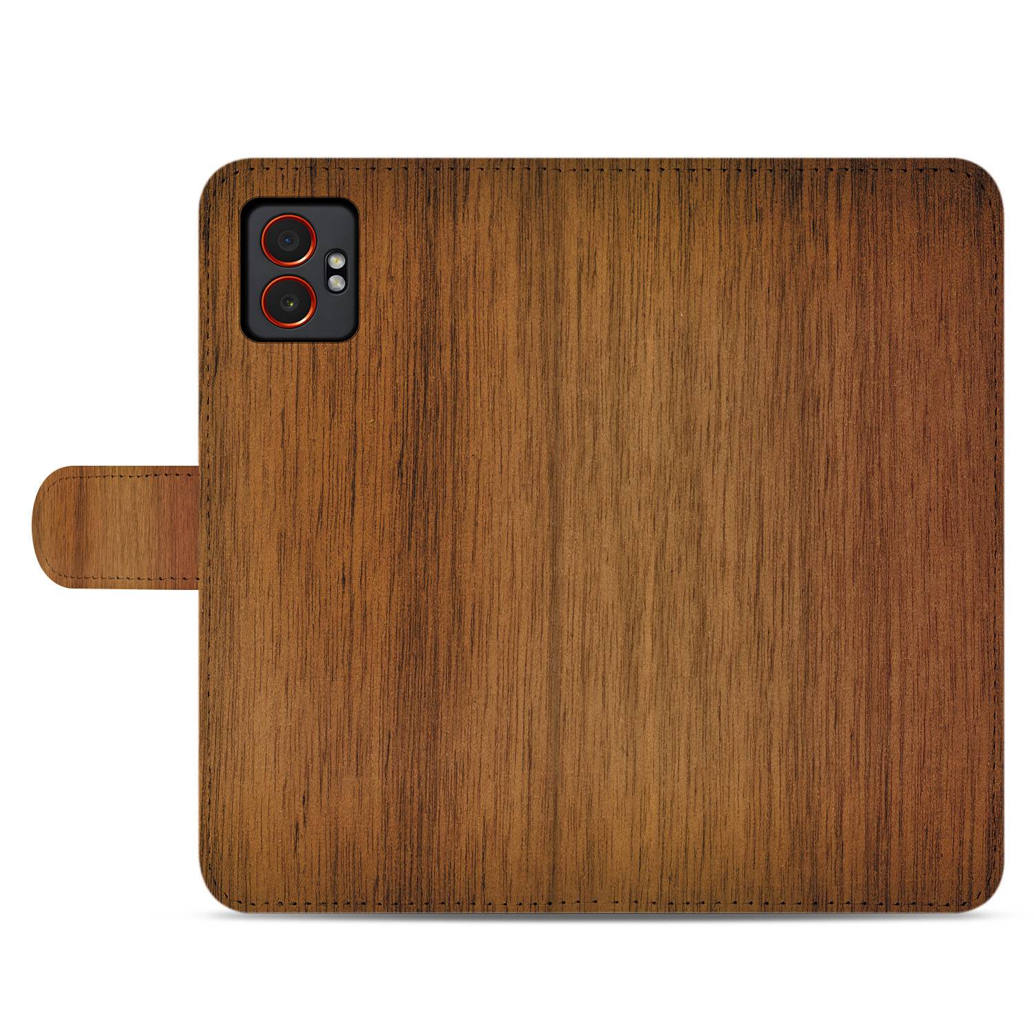Donker Hout Samsung Galaxy Xcover 7 Pro Book Case hout look achteraanzicht