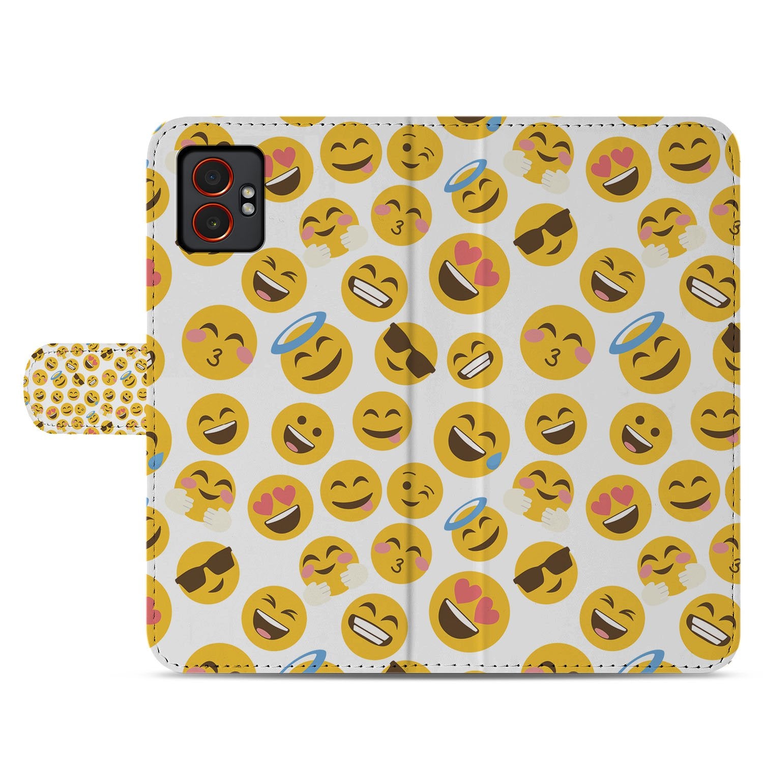 Bookcase Hoesje Samsung Galaxy Xcover 7 Pro Emoji Fiesta Bescherming emoji print voorkant