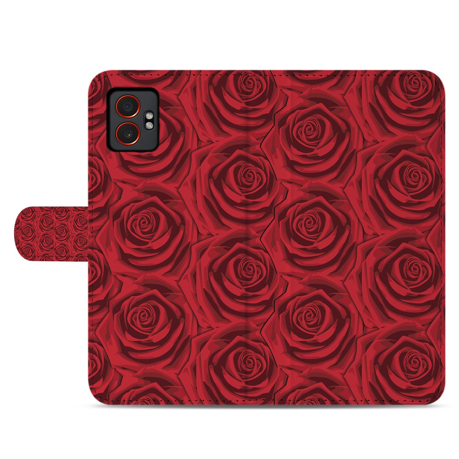 Samsung Galaxy Xcover 7 Pro Elegant Red Roses Design Bookcase Hoesje achterkant