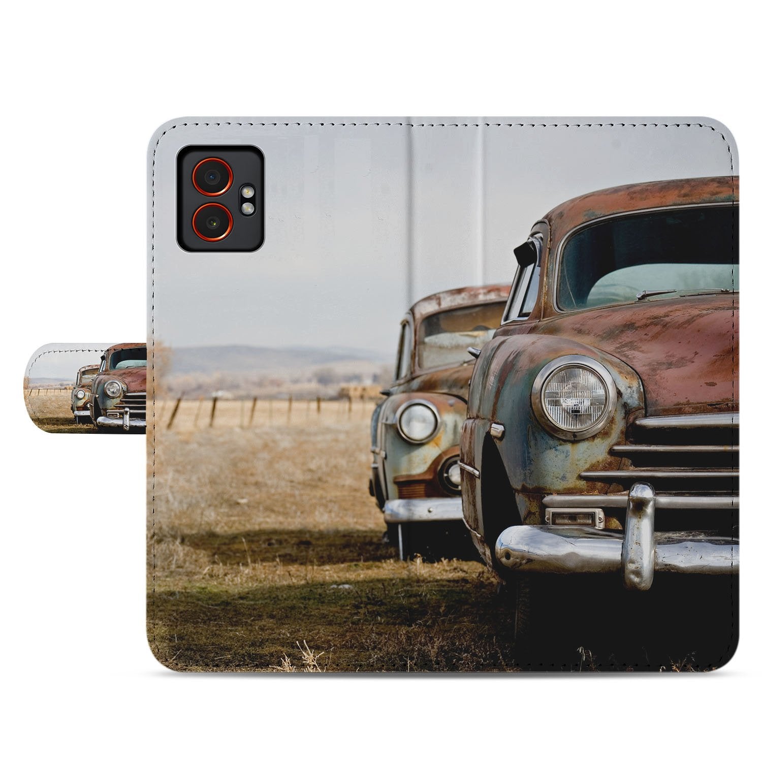 Samsung Galaxy Xcover 7 Pro Vintage Auto Bookcase Hoesje voorzijde vintage auto ontwerp