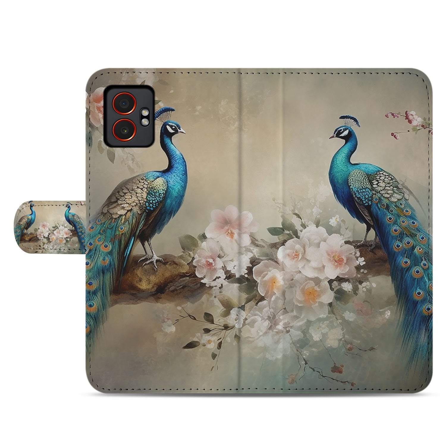 Vintage Pauwen Design Samsung Galaxy Xcover 7 Pro Bookcase Hoesje Met Pasjes voorkant pauwen bloemen