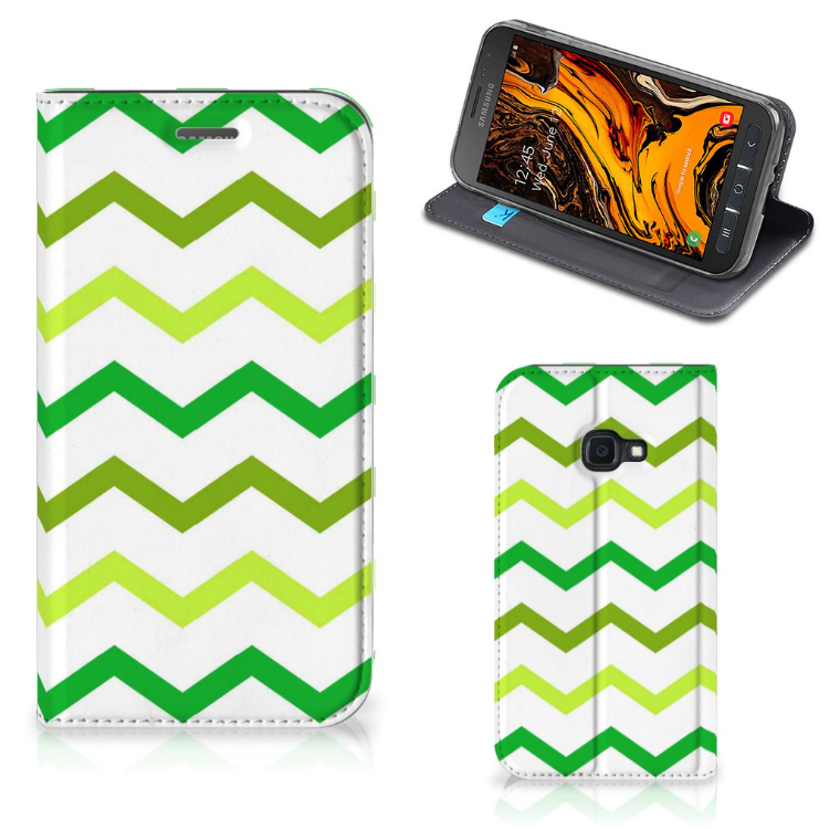 Samsung Galaxy Xcover 4s Hoesje met Magneet Zigzag Groen