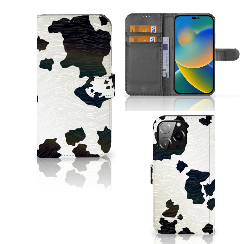 iPhone 14 Pro Max Telefoonhoesje met Pasjes Koeienvlekken