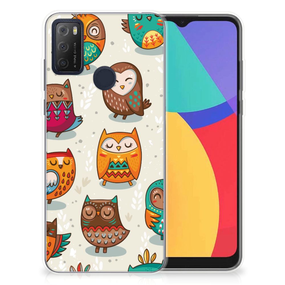Alcatel 1S (2021) TPU Hoesje Vrolijke Uilen