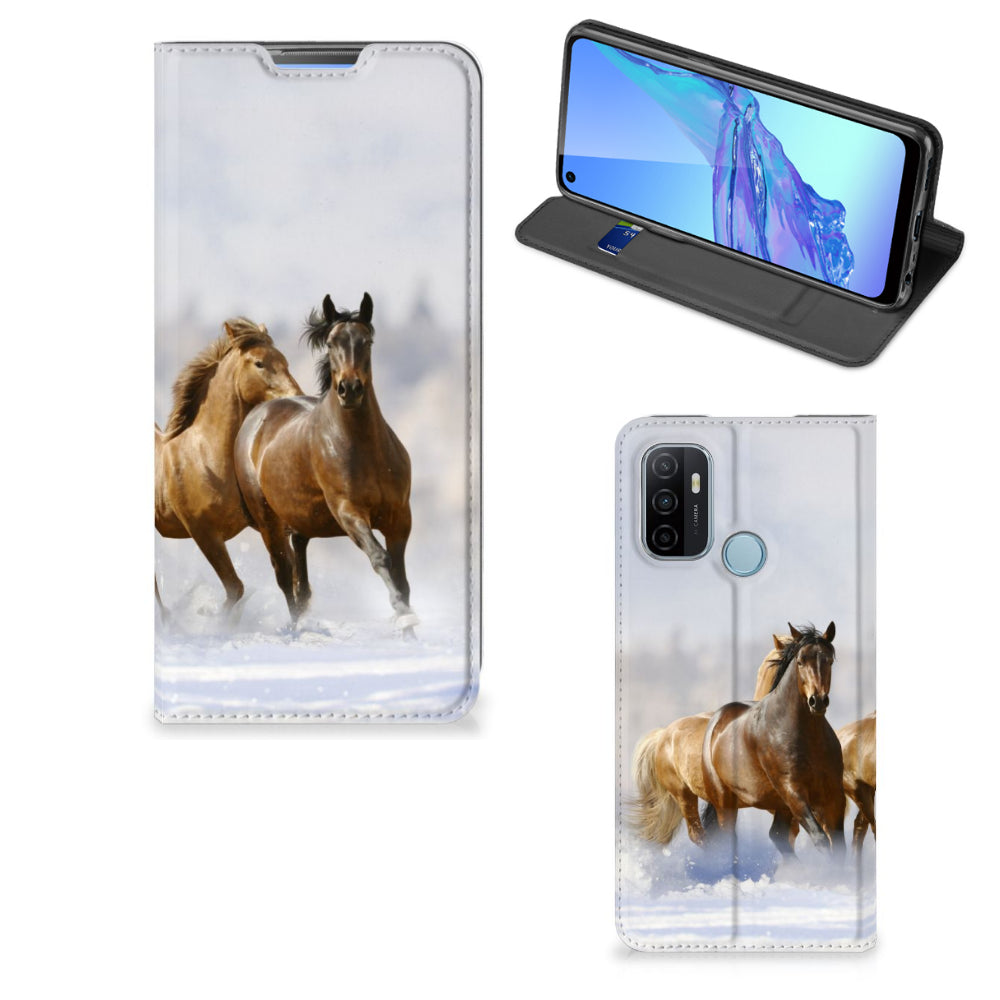OPPO A53 | A53s Hoesje maken Paarden met afbeelding van rennende paarden op een chique smartphonehoesje.