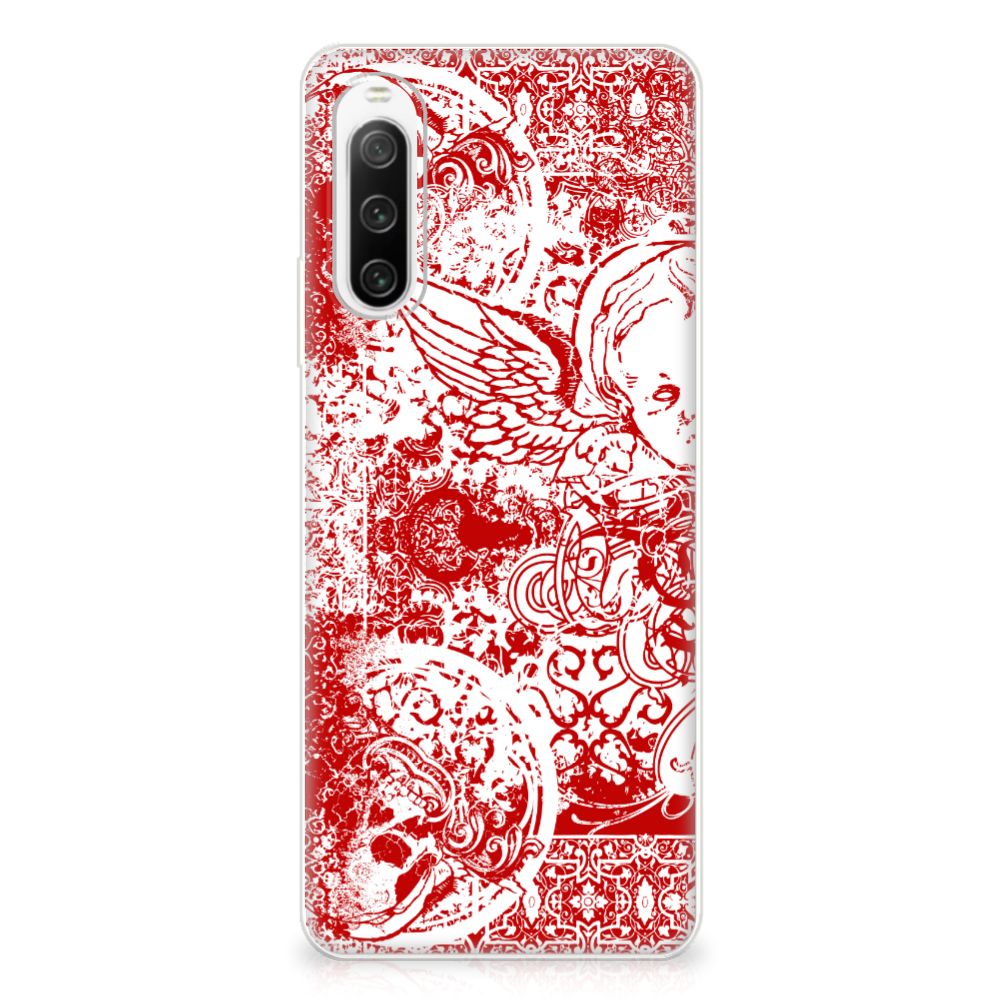 Silicone Back Case Sony Xperia 10 IV Angel Skull Rood B2C Telecom