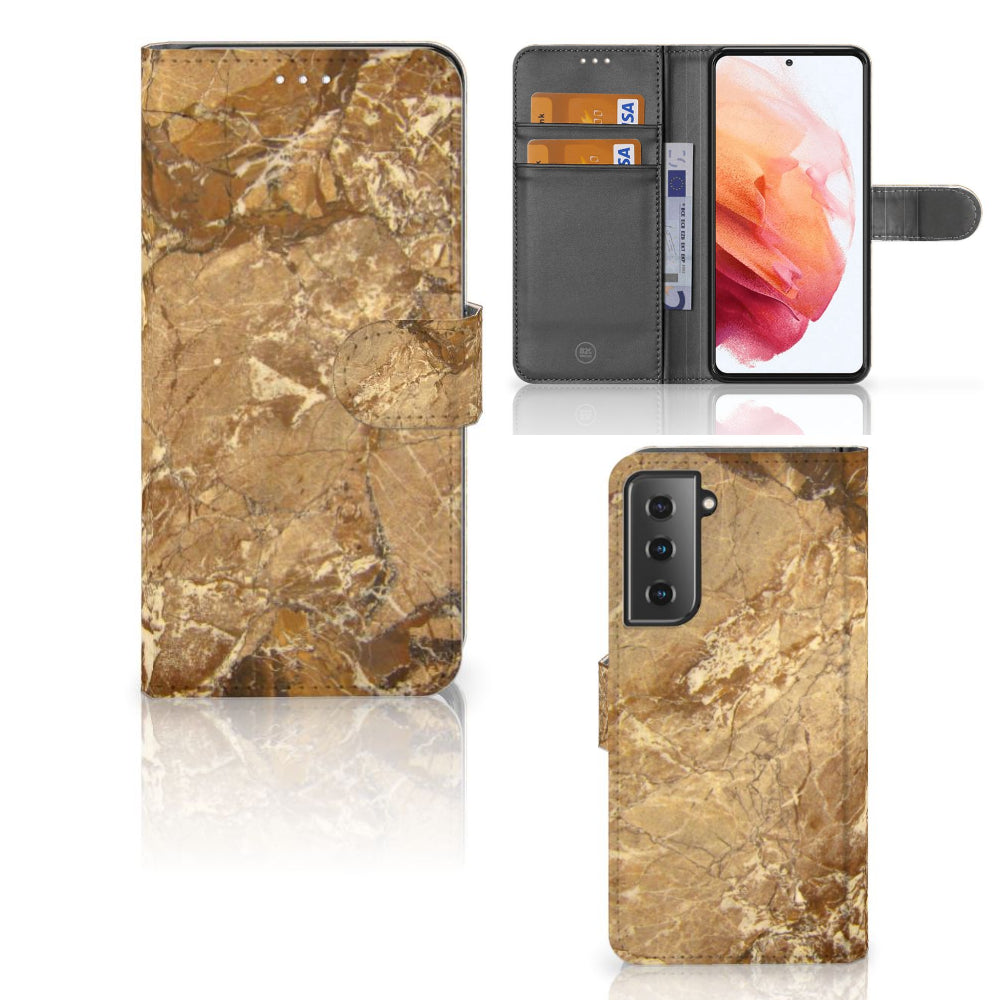 Samsung Galaxy S21 Bookcase Marmer Creme met marmer design en pasjeshouder