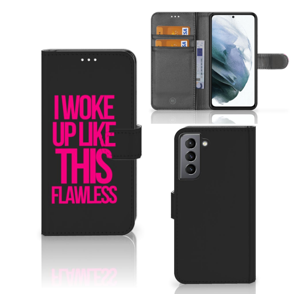 Samsung Galaxy S21 FE Hoesje met naam Woke Up - Origineel Cadeau Zelf Maken