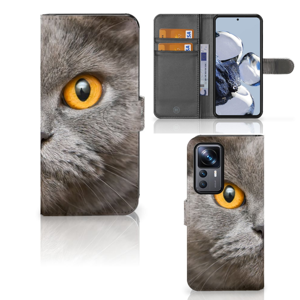 Telefoonhoesje met Pasjes Xiaomi 12T | 12T Pro Britse Korthaar met afbeelding van een Britse Korthaar kat.